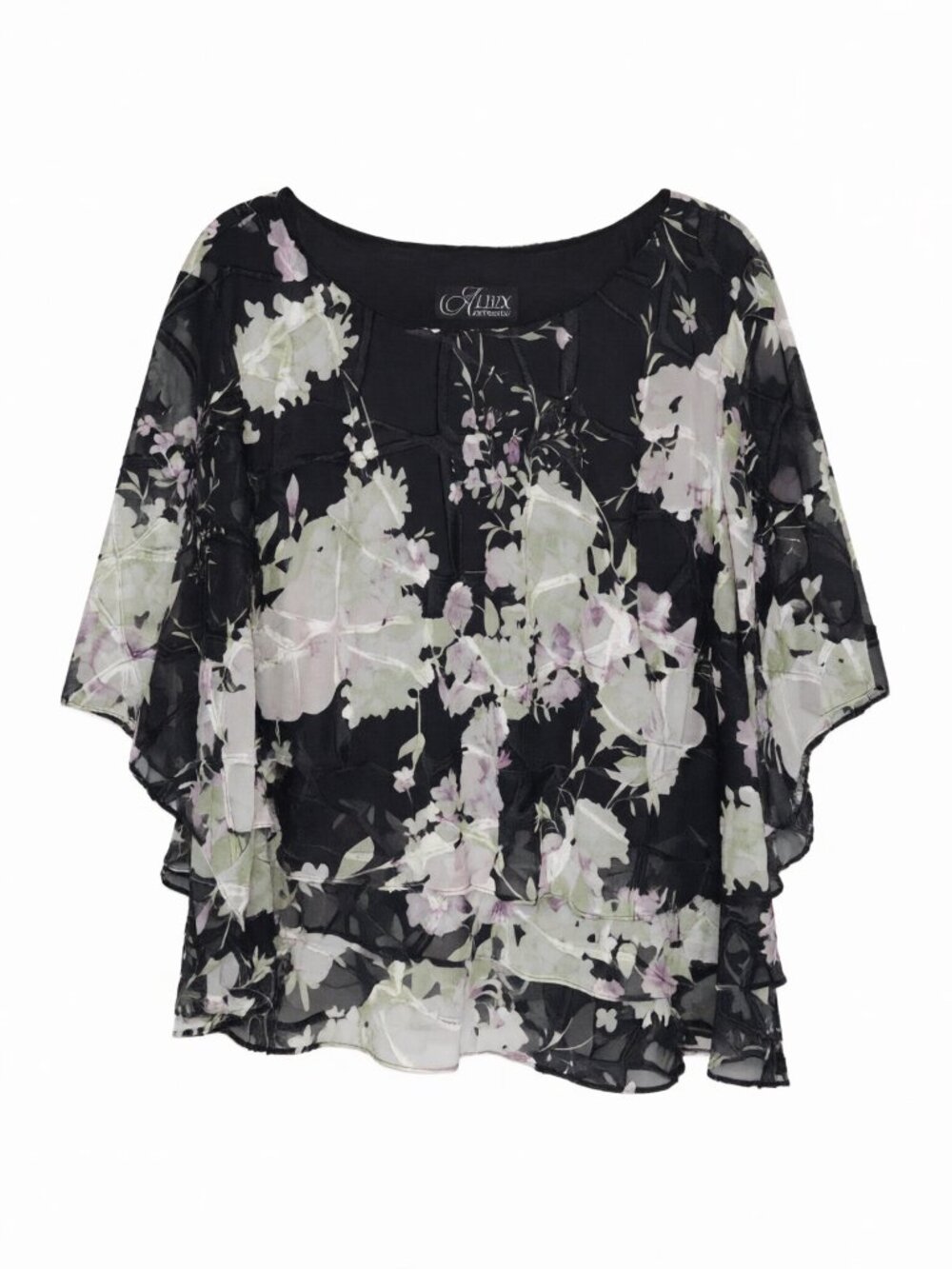 Alex Evenings Women's Floral Chiffon Blouse 3X Black Plus Size Polyester